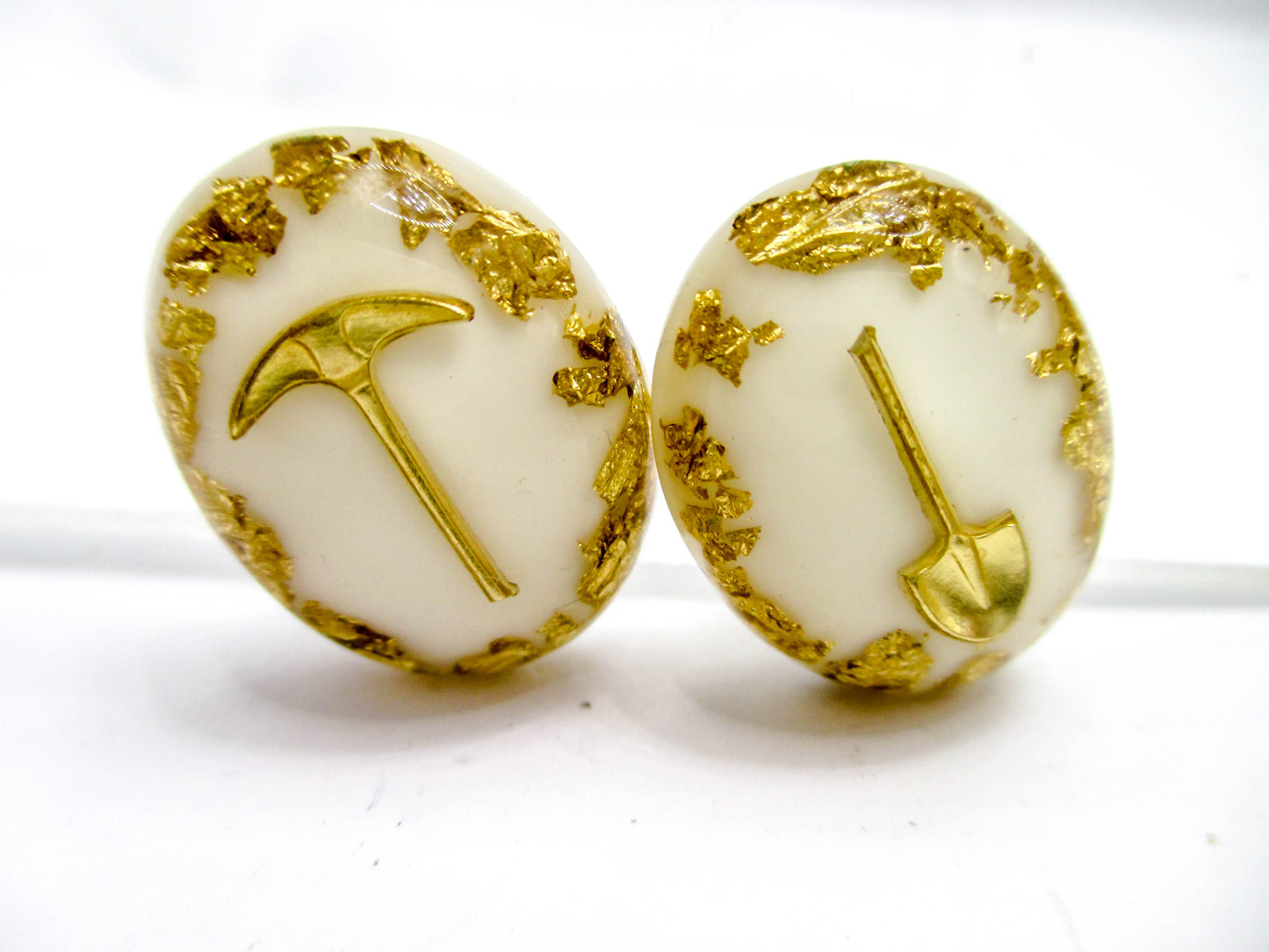 Gold Flake Pick and Shovel Vintage Earrings