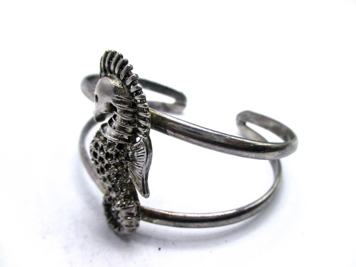 Vintage Seahorse Silver Tone Cuff Bracelet