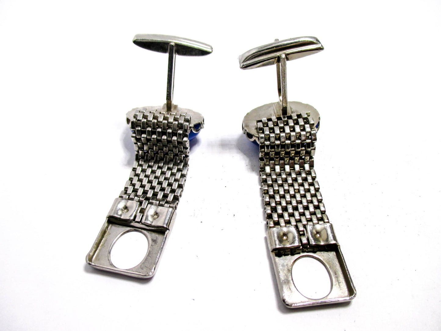 Blue Cabochon Wraparound Mesh Vintage Cufflinks