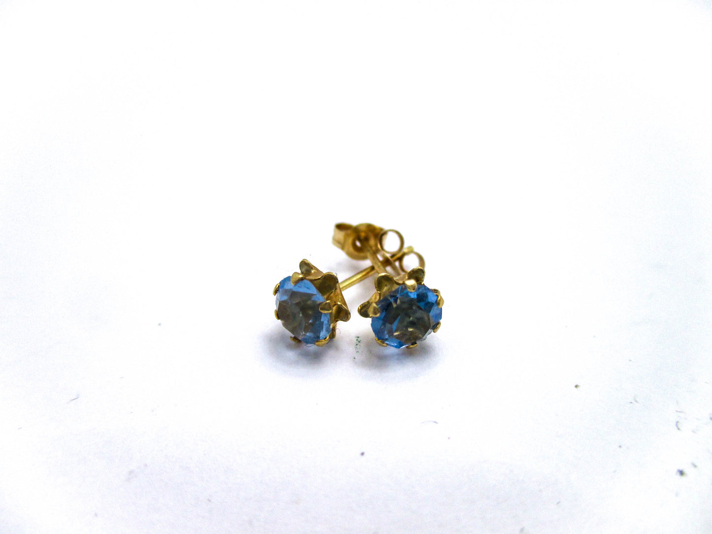 14K Pierced Earrings with Baby Blue Faceted Glass