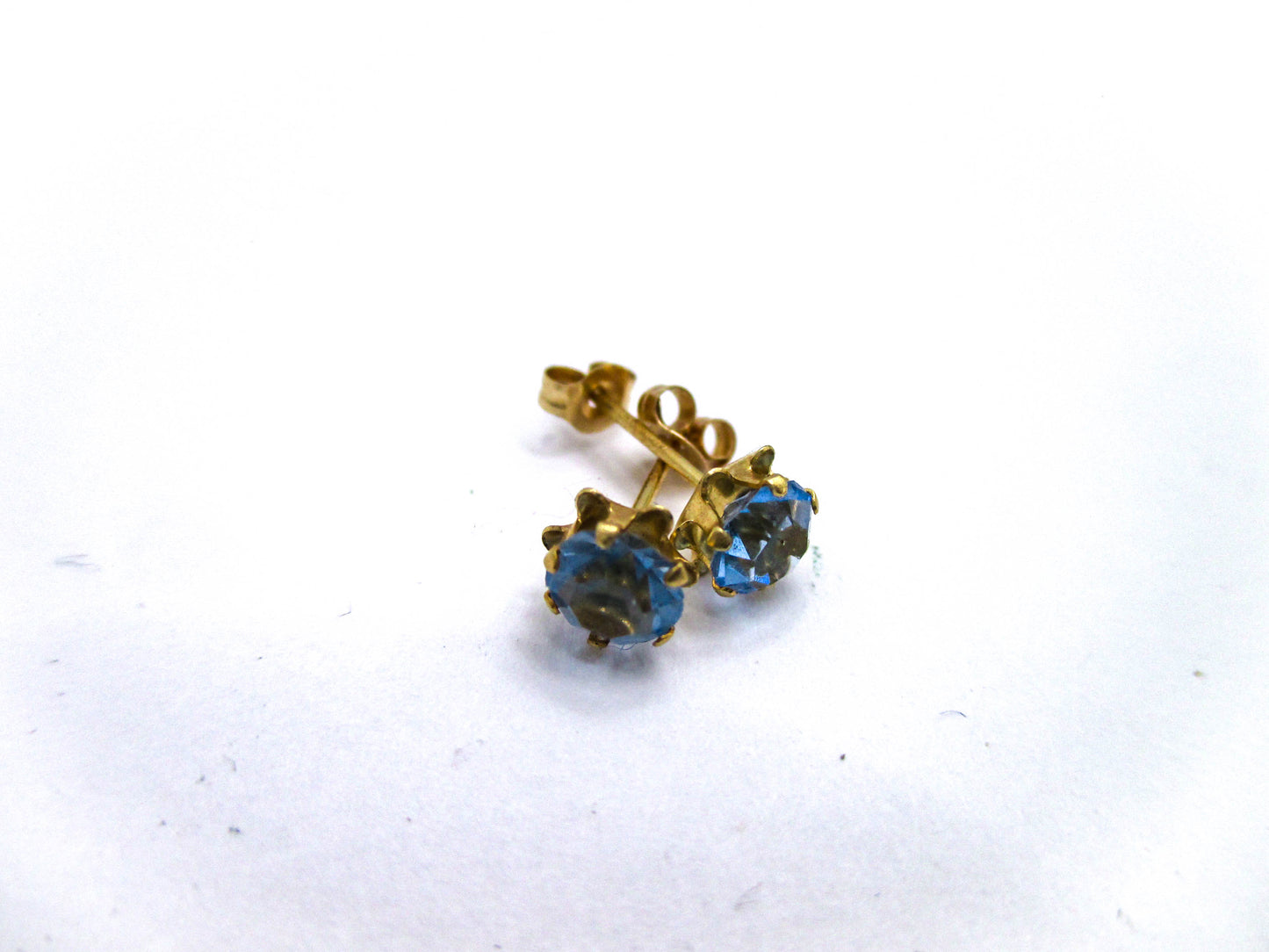 14K Pierced Earrings with Baby Blue Faceted Glass