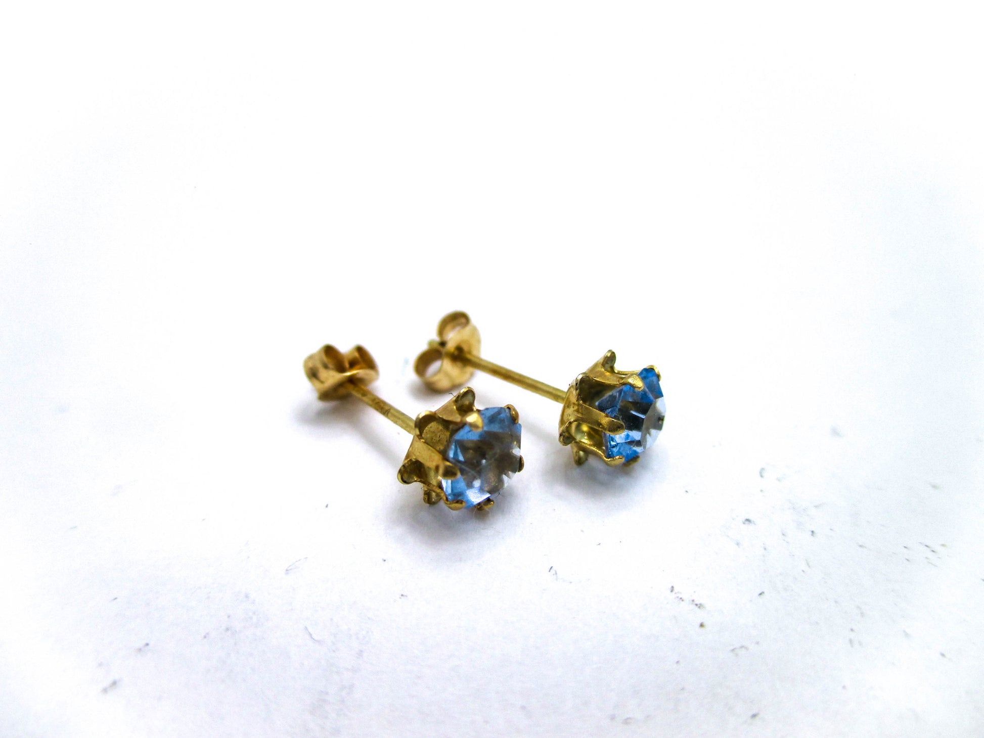 14K Pierced Earrings with Baby Blue Faceted Glass