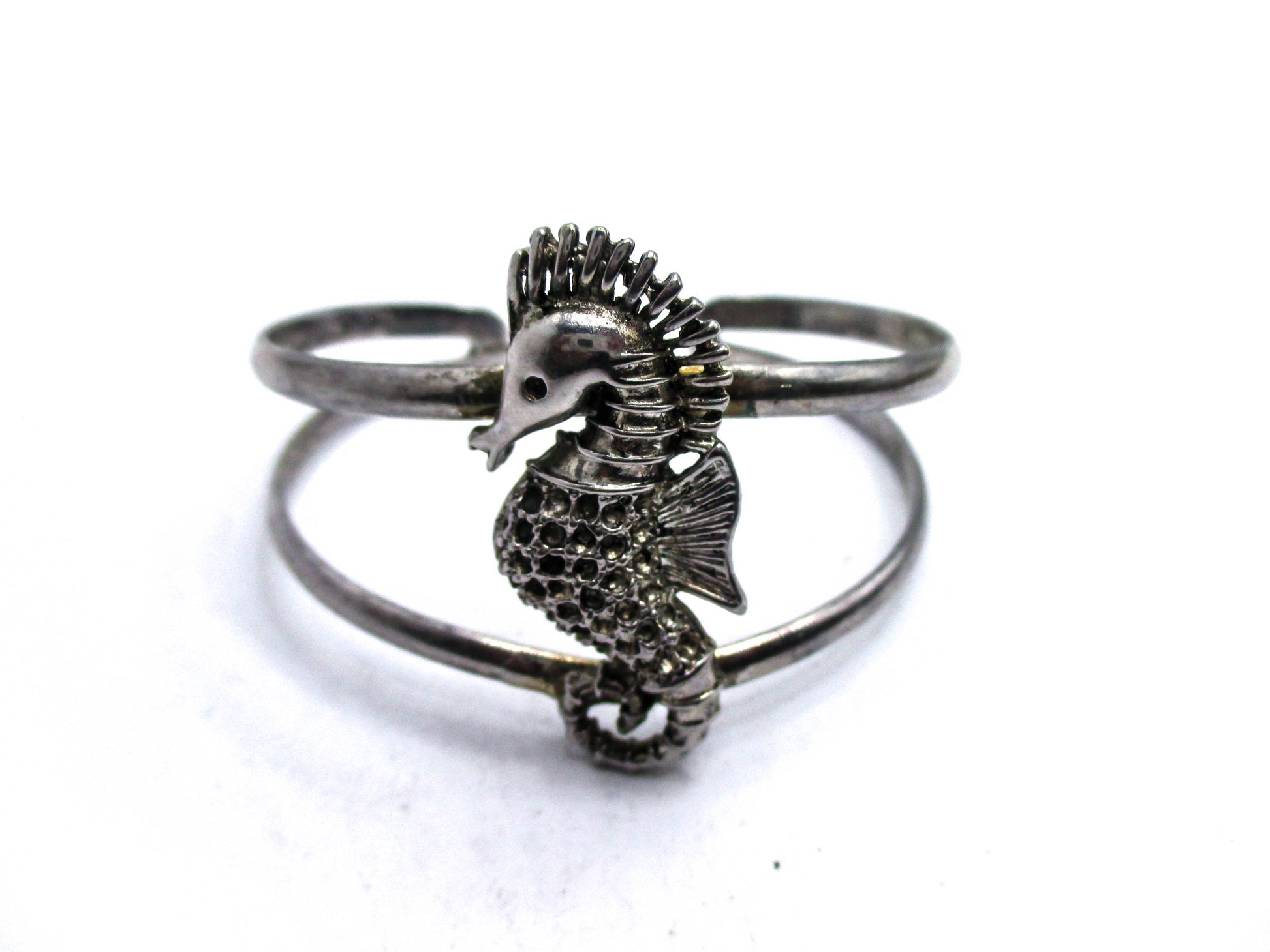 Vintage Seahorse Silver Tone Cuff Bracelet