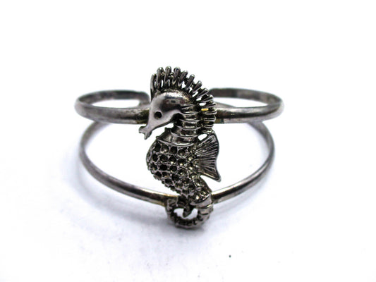 Vintage Seahorse Silver Tone Cuff Bracelet
