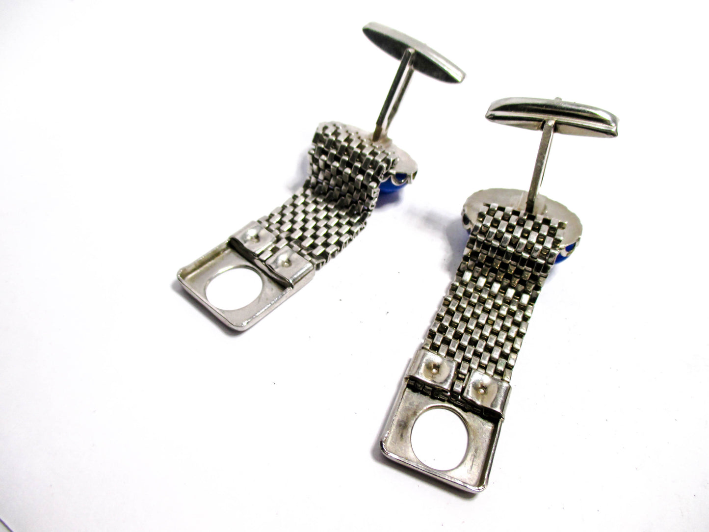 Blue Cabochon Wraparound Mesh Vintage Cufflinks