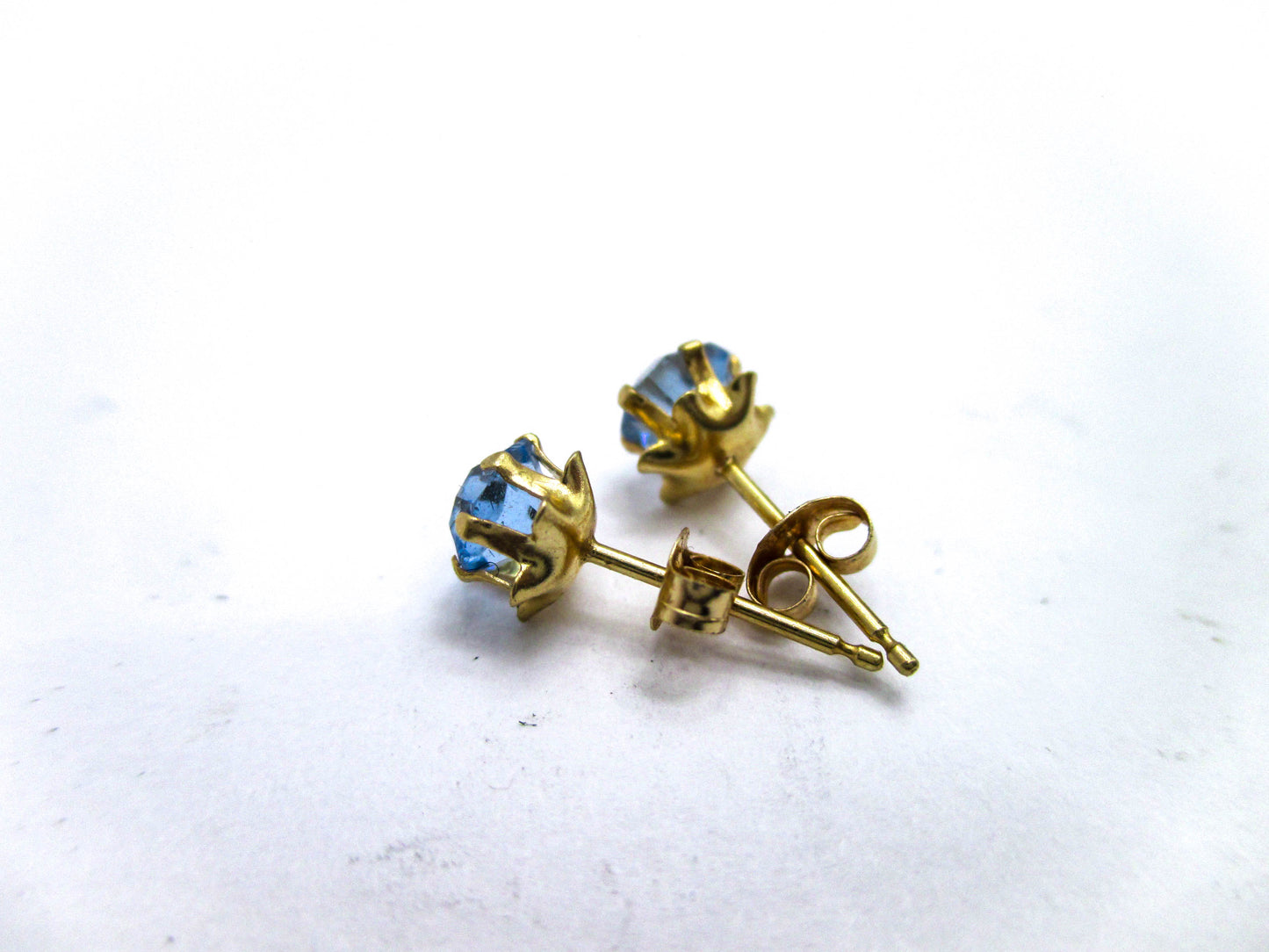 14K Pierced Earrings with Baby Blue Faceted Glass