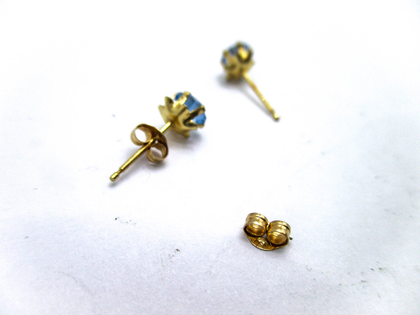 14K Pierced Earrings with Baby Blue Faceted Glass