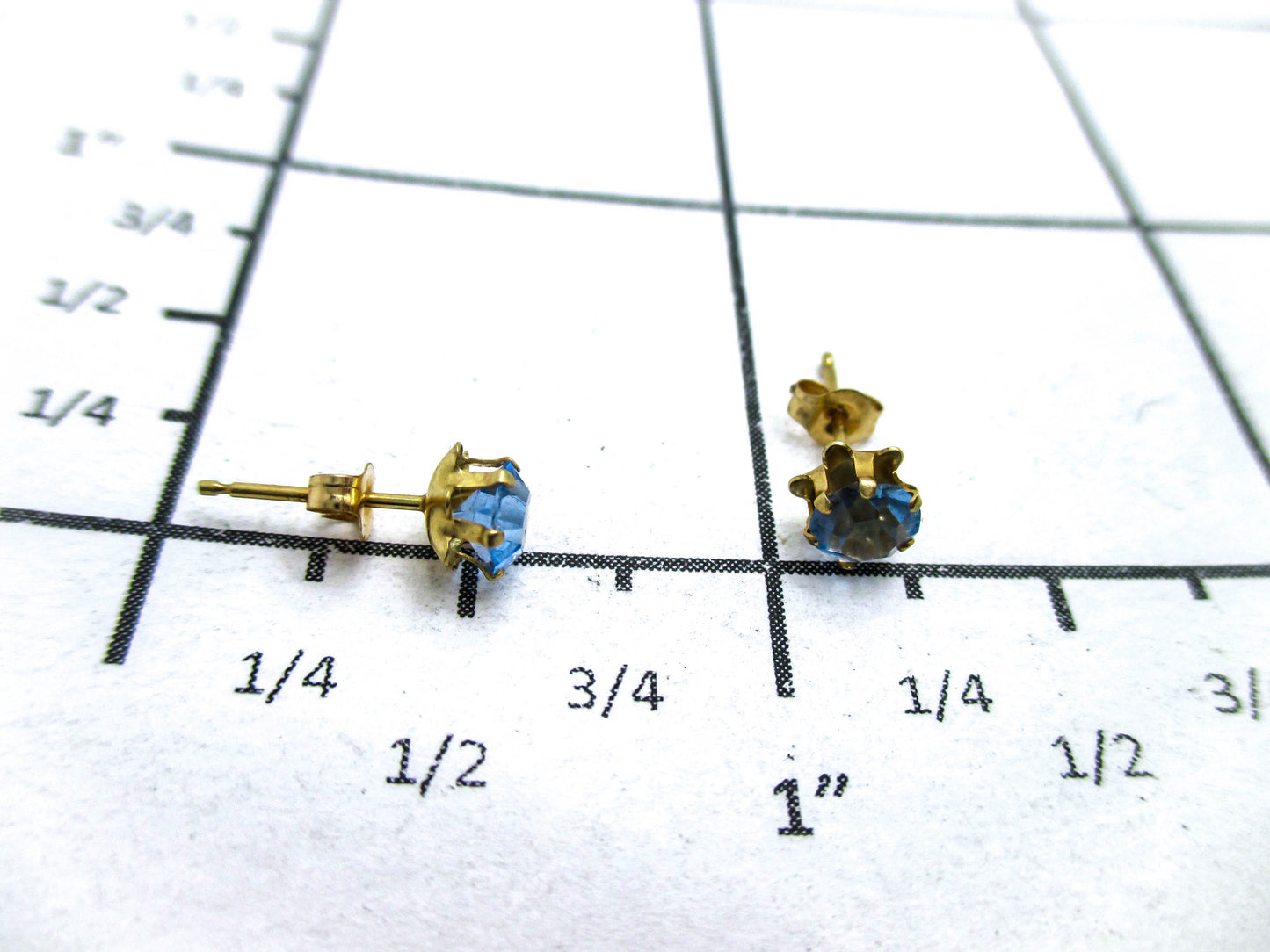 14K Pierced Earrings with Baby Blue Faceted Glass