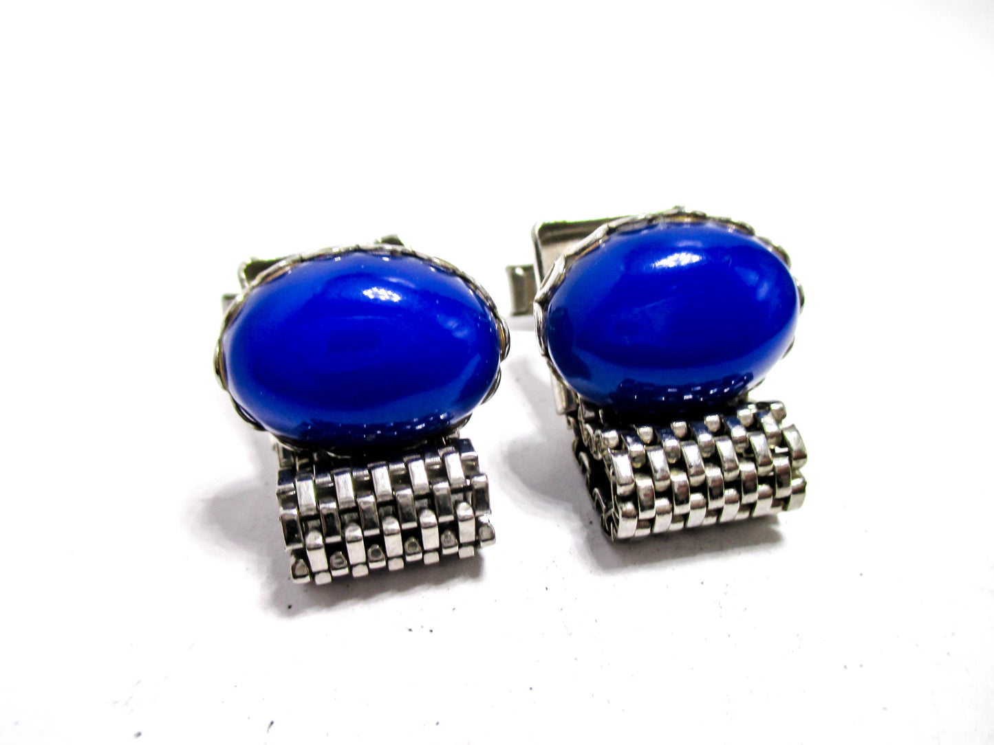 Blue Cabochon Wraparound Mesh Vintage Cufflinks