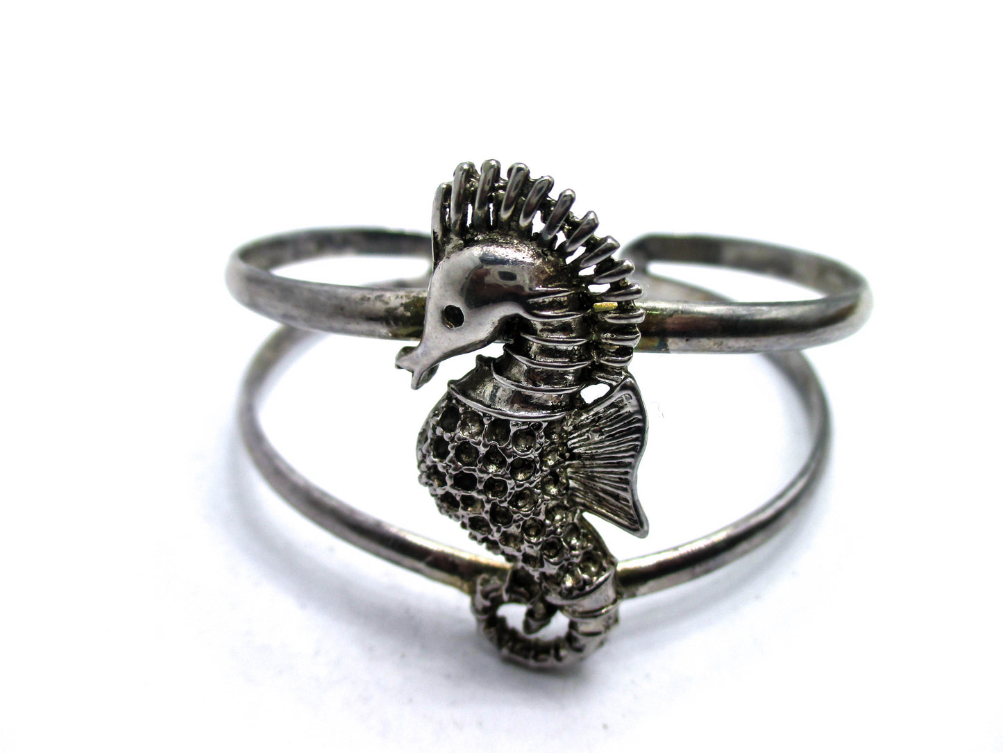 Vintage Seahorse Silver Tone Cuff Bracelet
