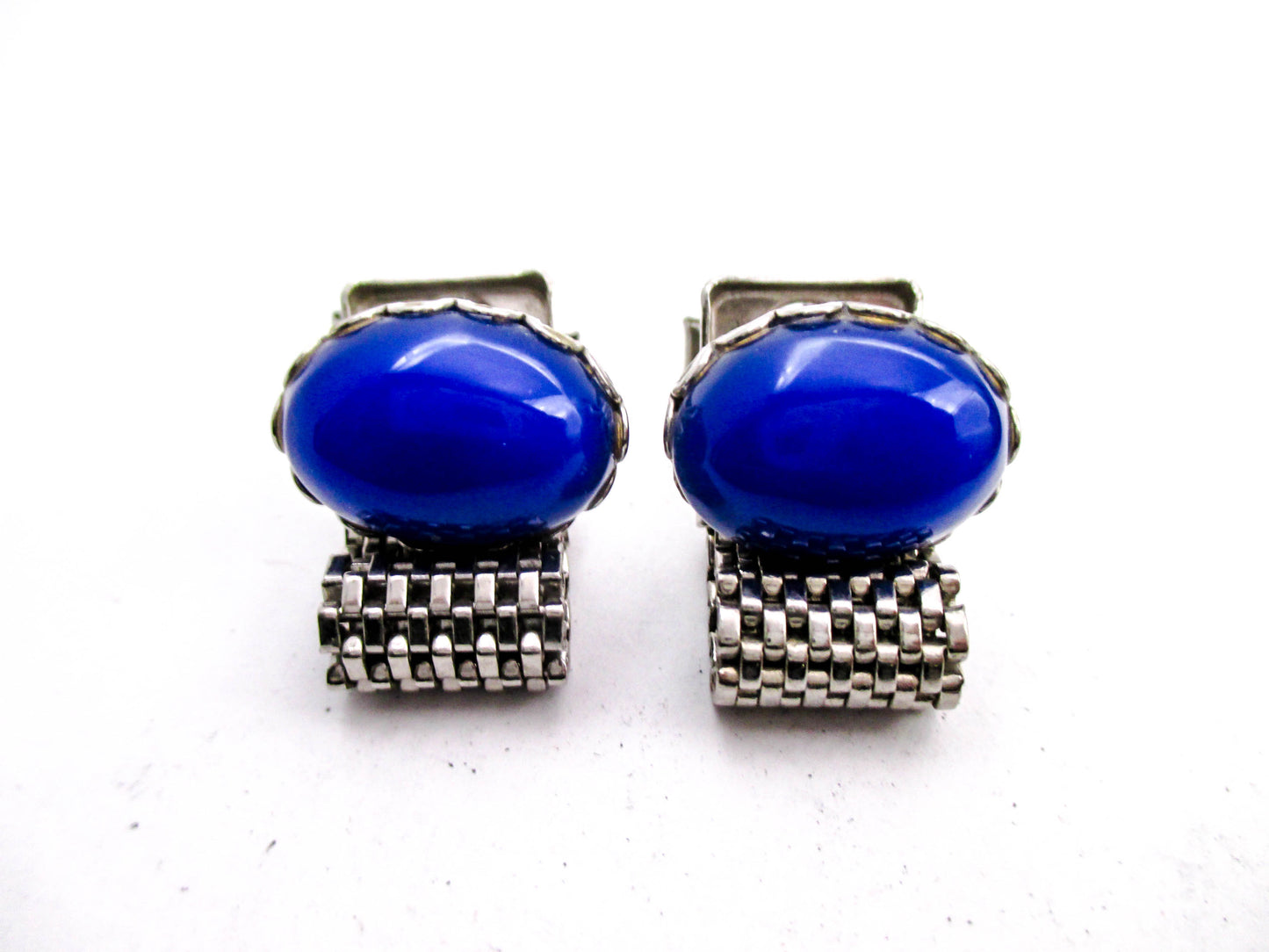 Blue Cabochon Wraparound Mesh Vintage Cufflinks