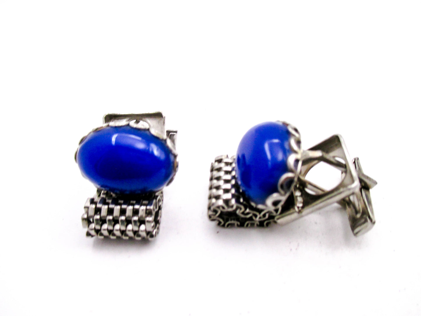 Blue Cabochon Wraparound Mesh Vintage Cufflinks