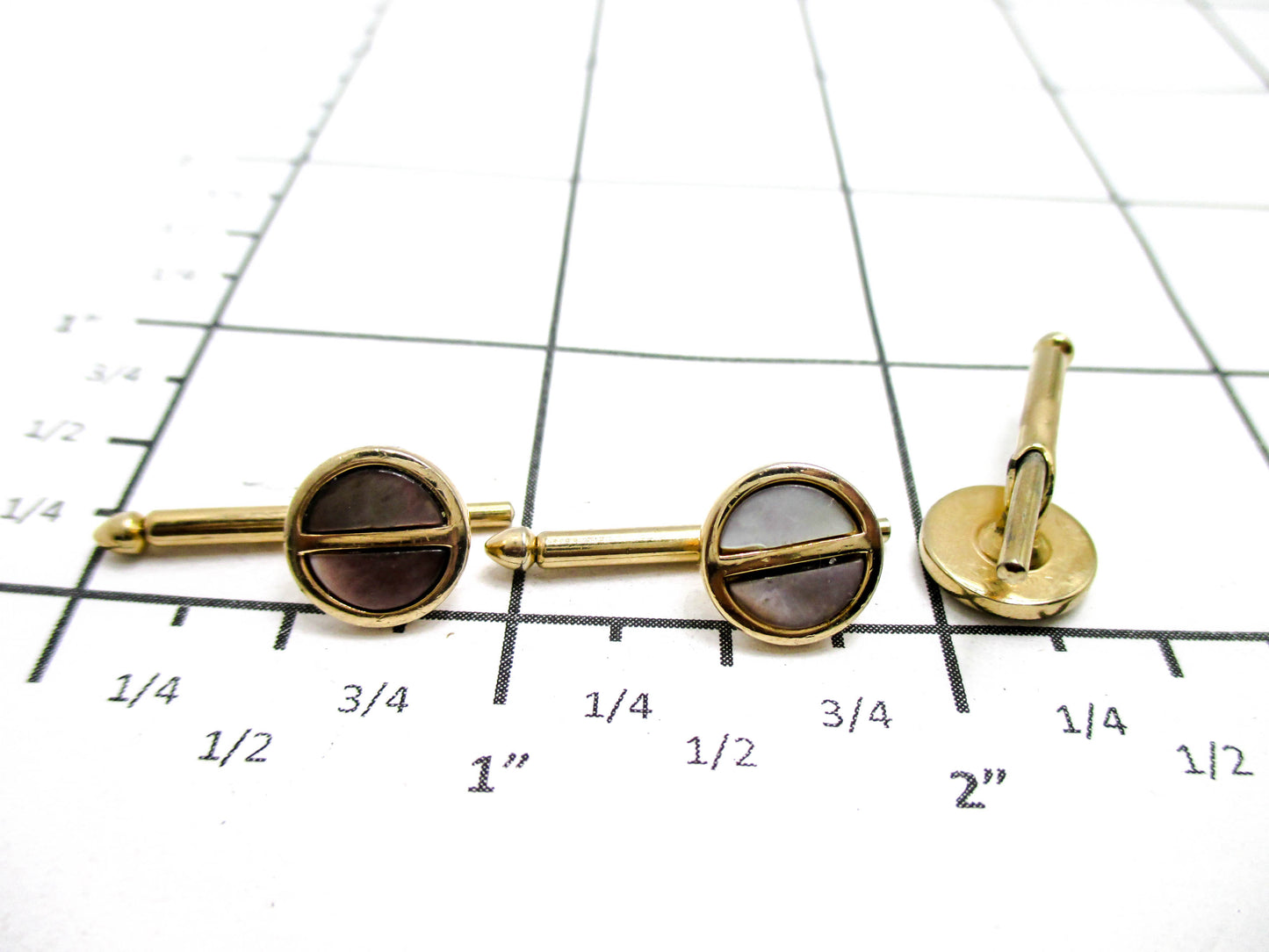 Abalone Shirt Studs - Set of 3 in Gold Tone