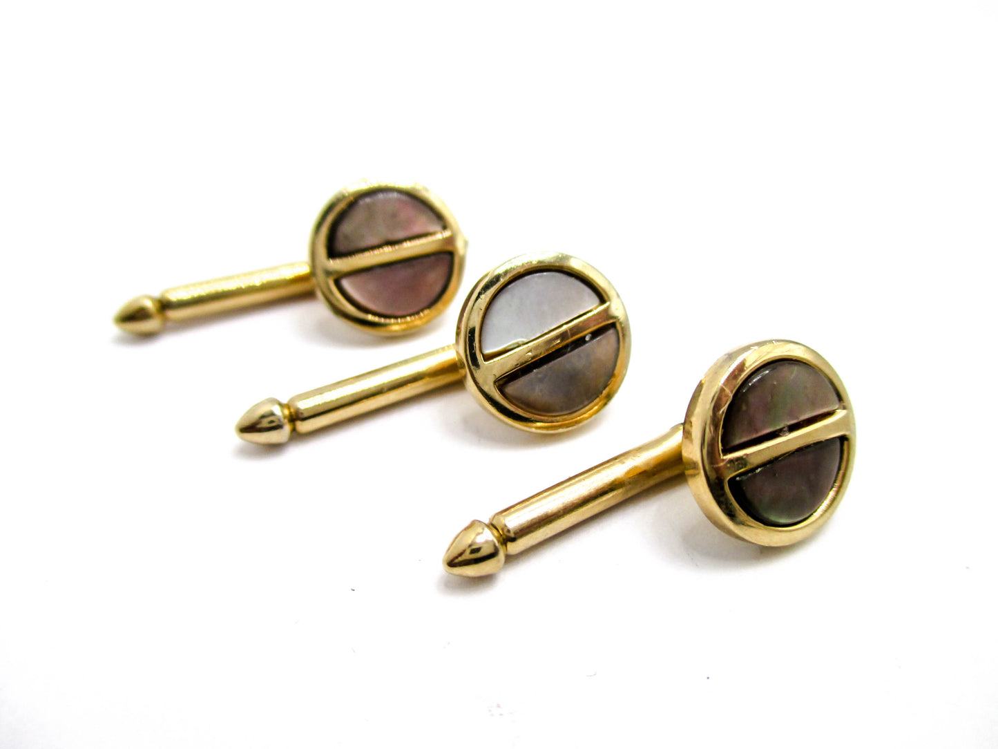 Abalone Shirt Studs - Set of 3 in Gold Tone