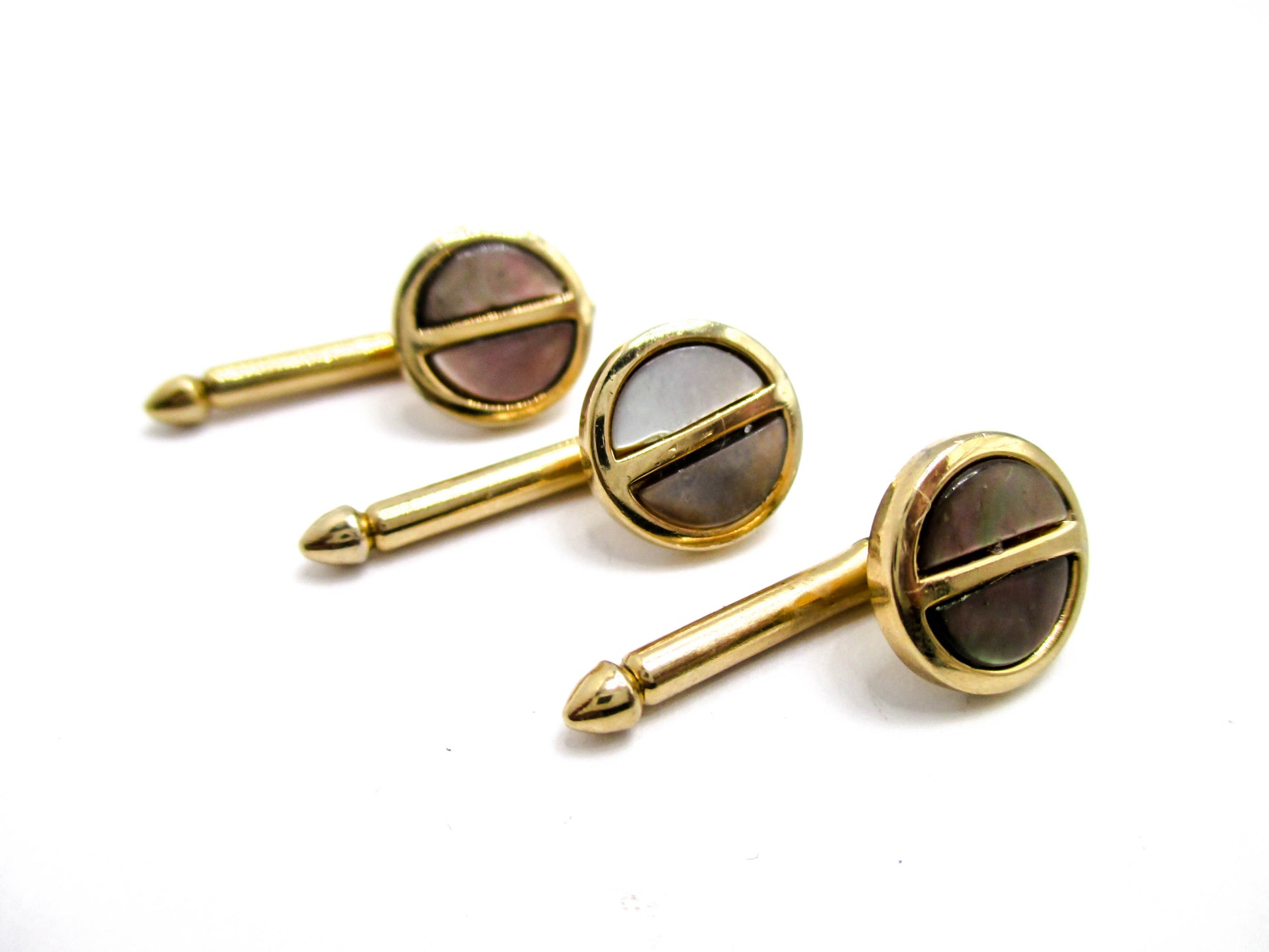 Abalone Shirt Studs - Set of 3 in Gold Tone