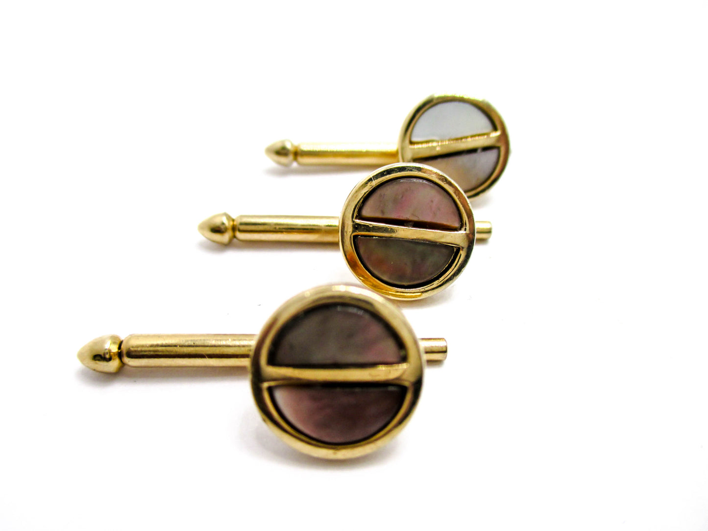 Abalone Shirt Studs - Set of 3 in Gold Tone