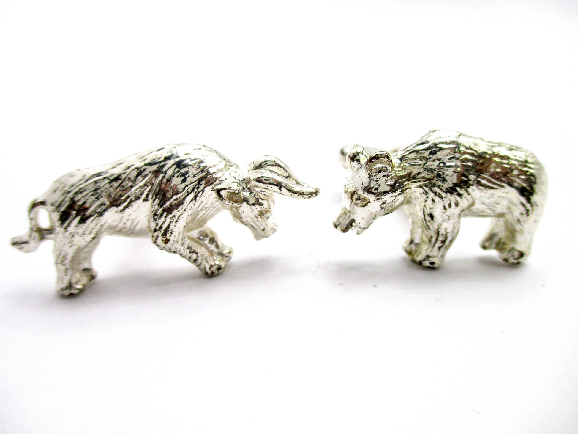 Bull and Bear Cufflinks in Silver Tone Metal