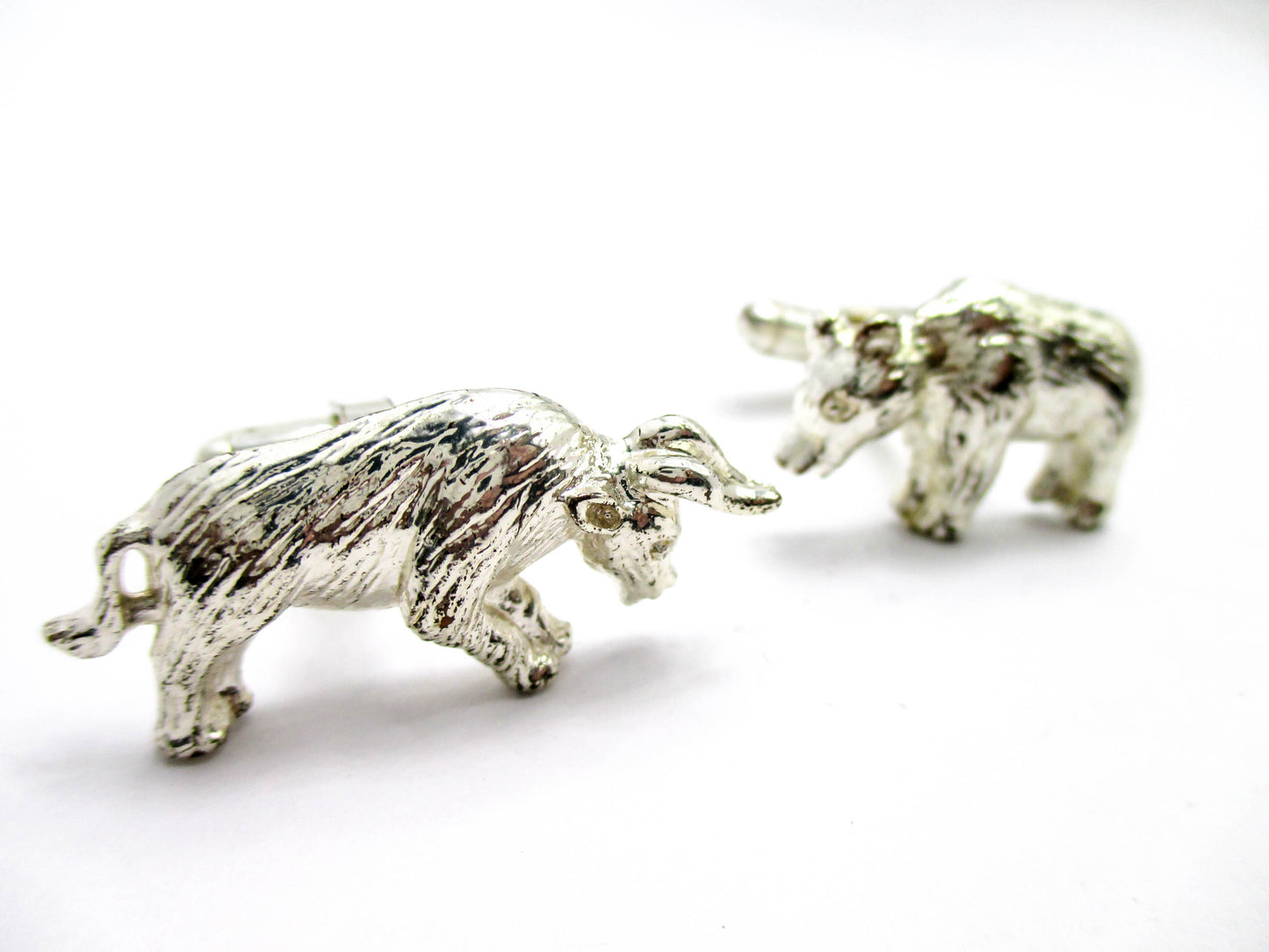 Bull and Bear Cufflinks in Silver Tone Metal
