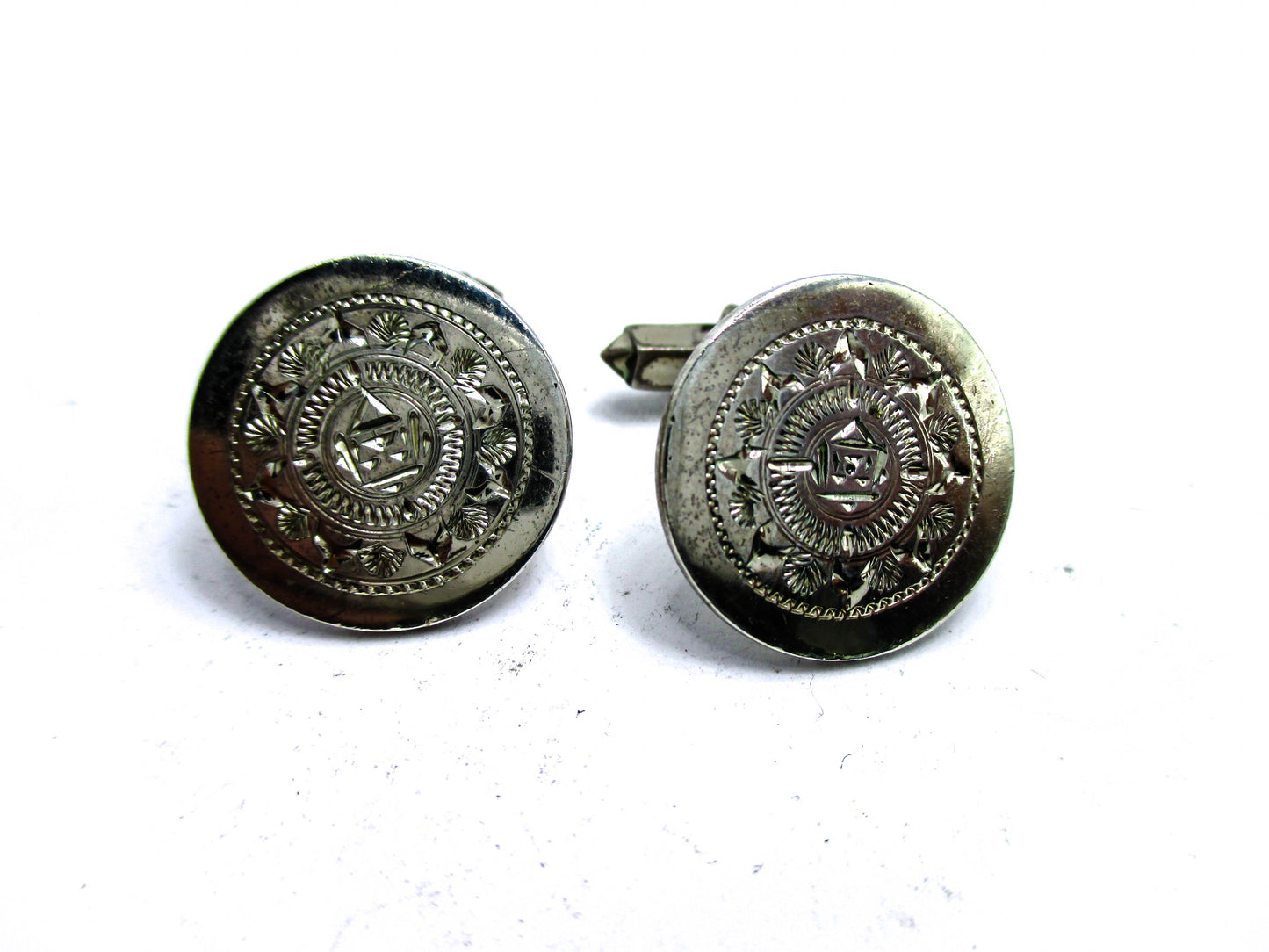 Vintage Pair Mexican Sterling Silver Calendar Cufflinks