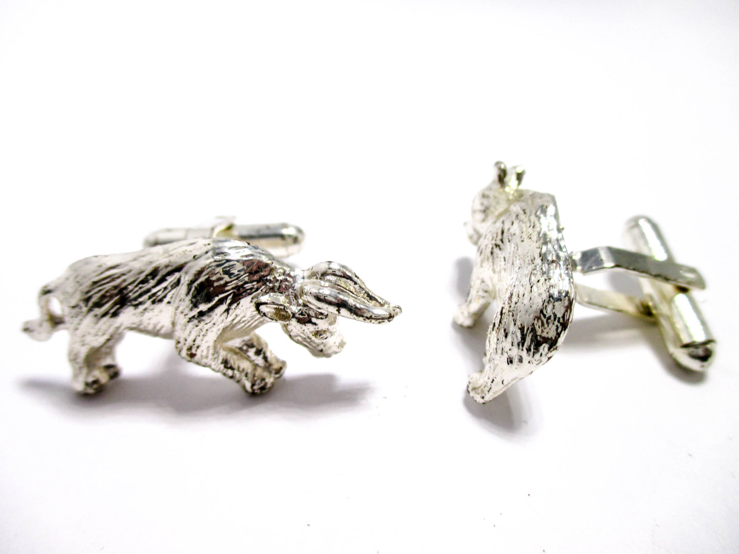 Bull and Bear Cufflinks in Silver Tone Metal