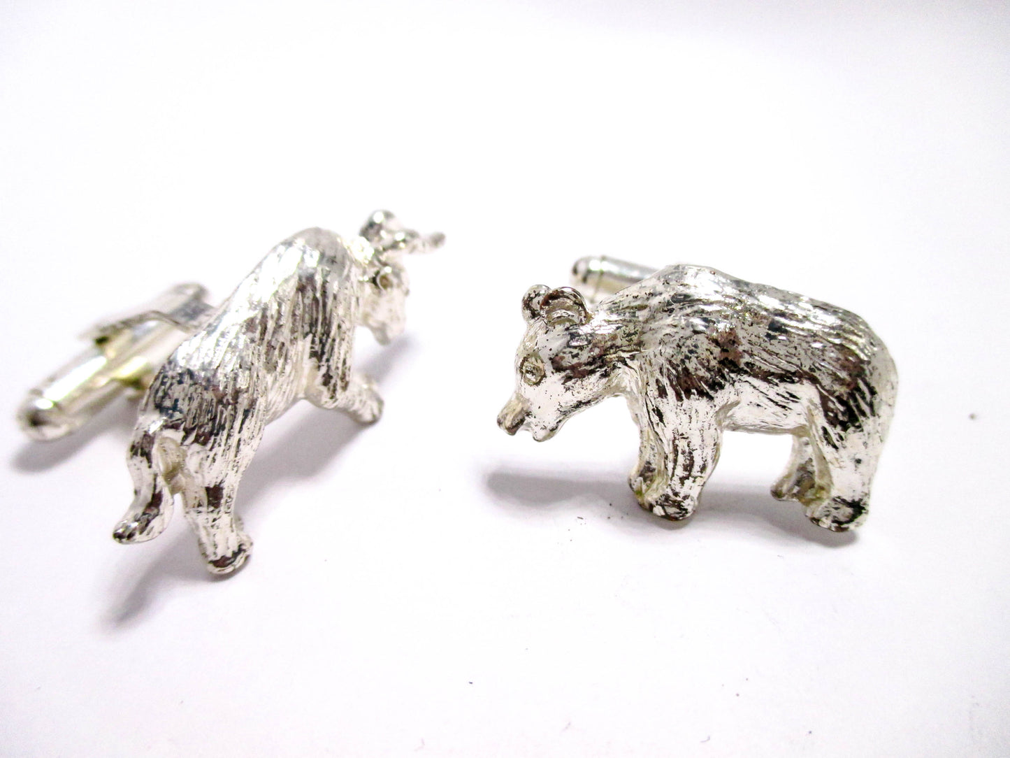 Bull and Bear Cufflinks in Silver Tone Metal