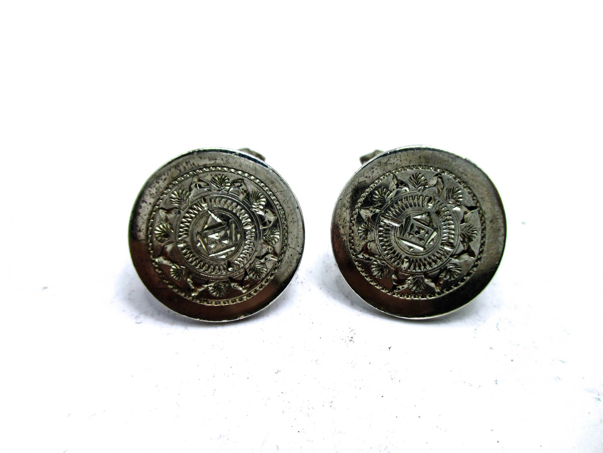 Vintage Pair Mexican Sterling Silver Calendar Cufflinks