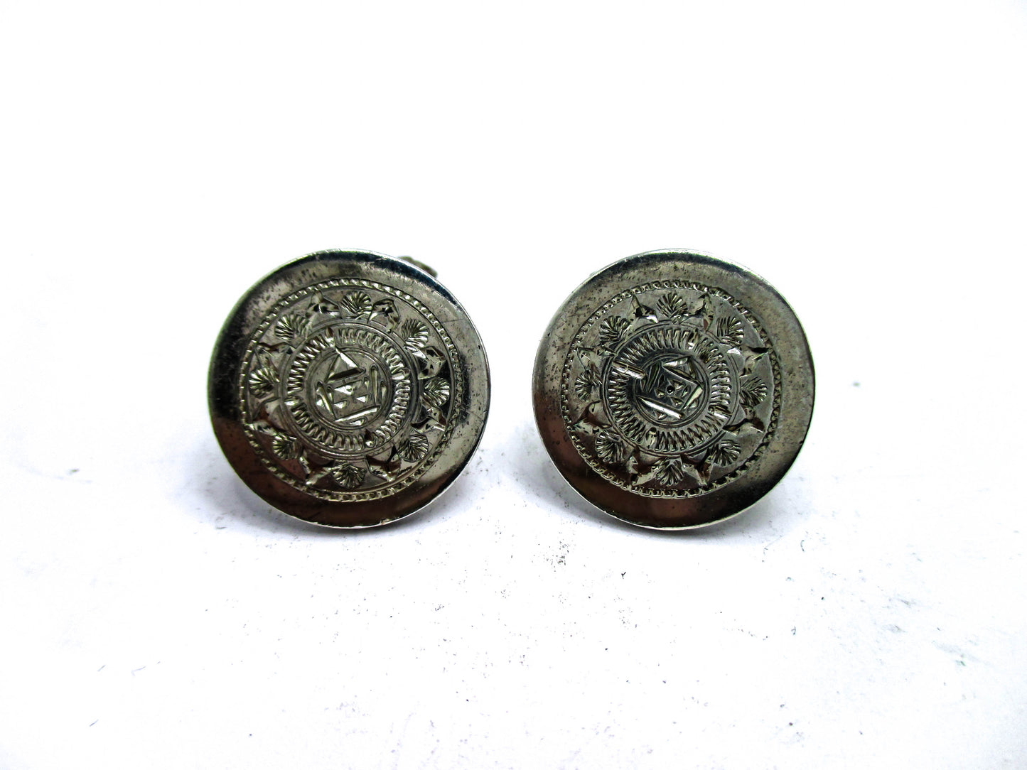 Vintage Pair Mexican Sterling Silver Calendar Cufflinks