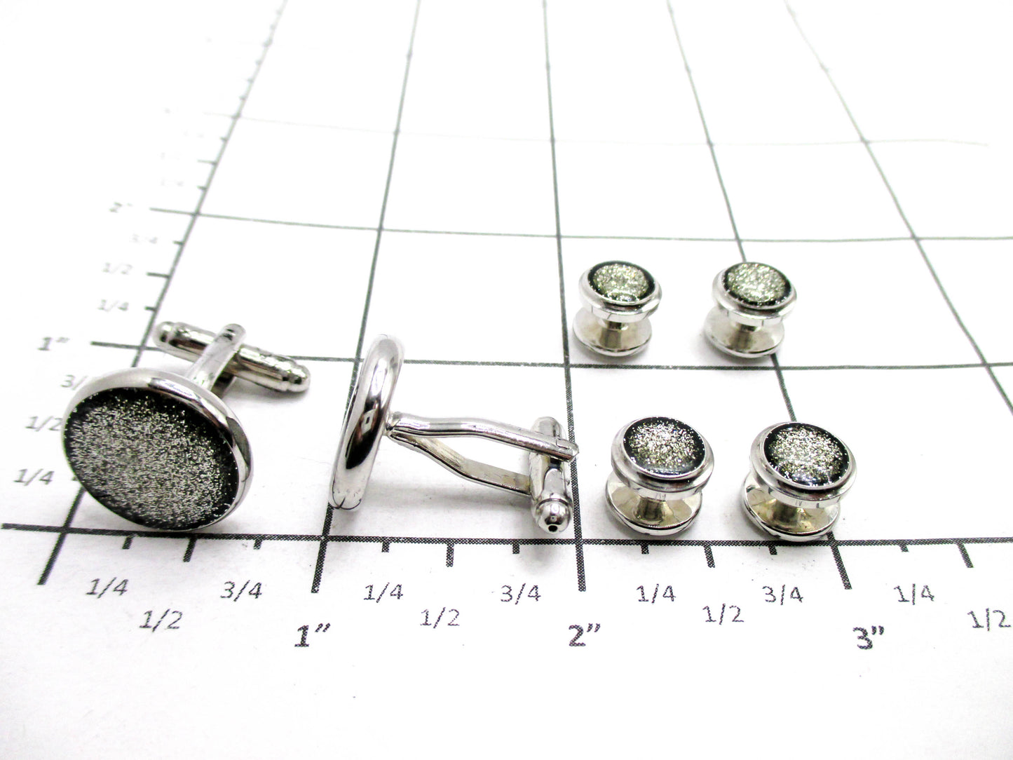 Silver Druzy Style Silver Foil Cufflinks and Shirt Studs