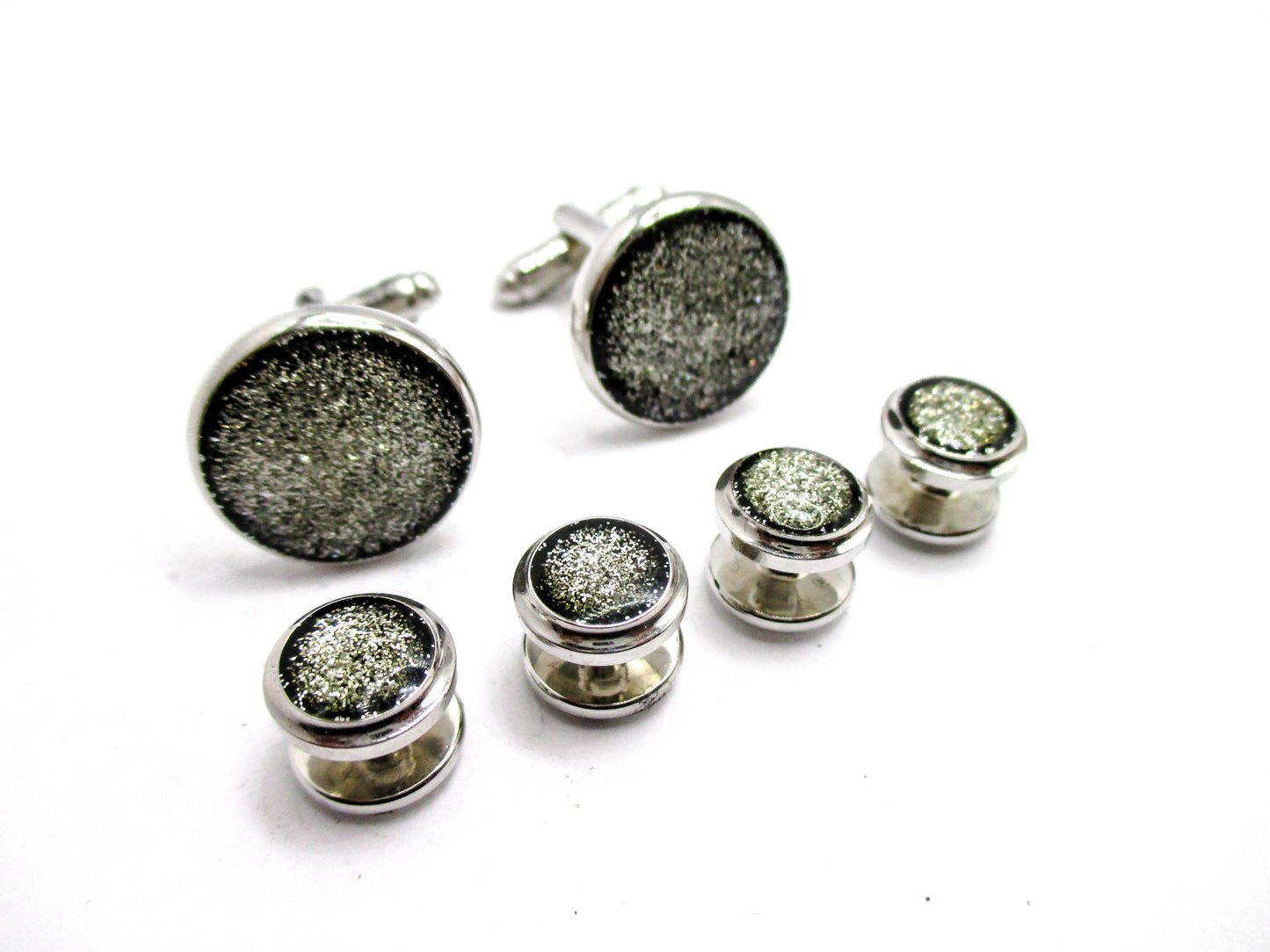 Silver Druzy Style Silver Foil Cufflinks and Shirt Studs