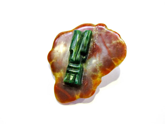 Carved Tiki Bolo - Nephrite Jade and Agate Backdrop