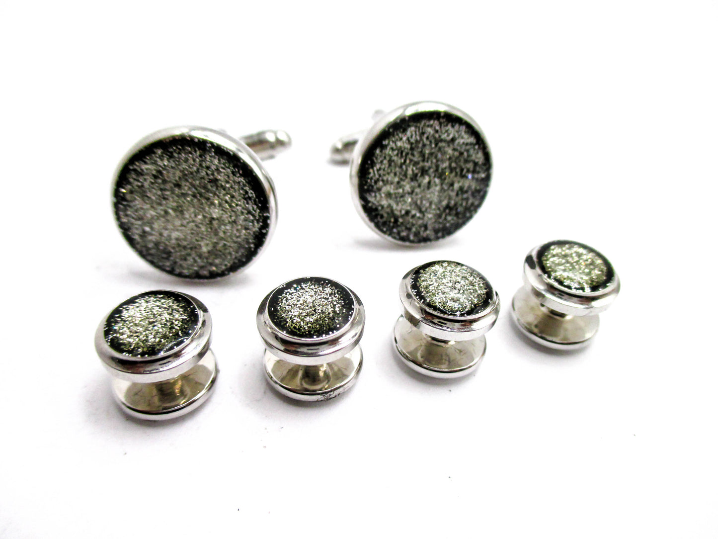 Silver Druzy Style Silver Foil Cufflinks and Shirt Studs