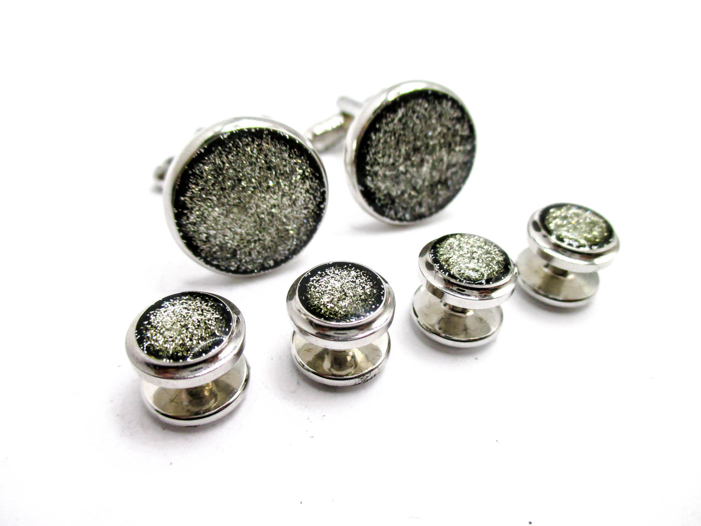 Silver Druzy Style Silver Foil Cufflinks and Shirt Studs