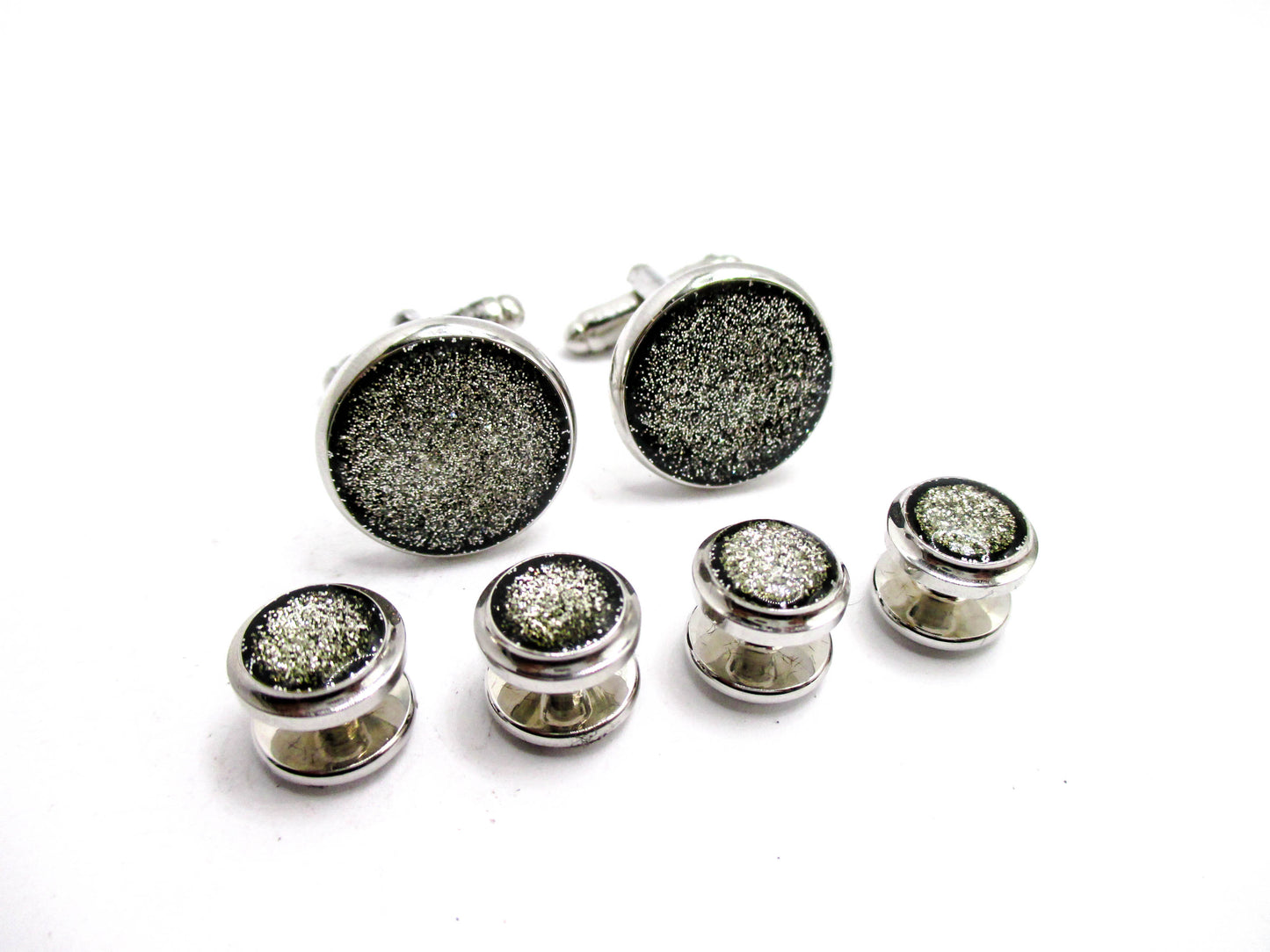 Silver Druzy Style Silver Foil Cufflinks and Shirt Studs