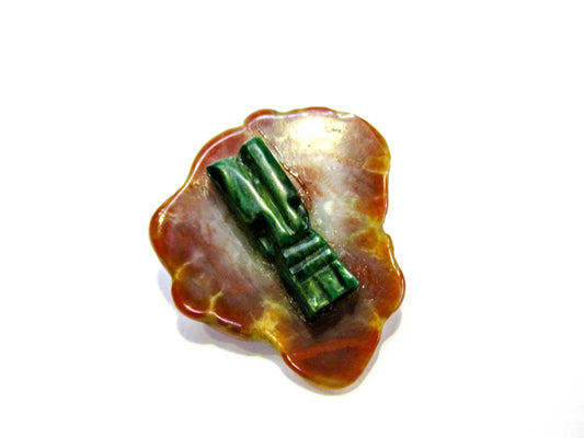Carved Tiki Bolo - Nephrite Jade and Agate Backdrop