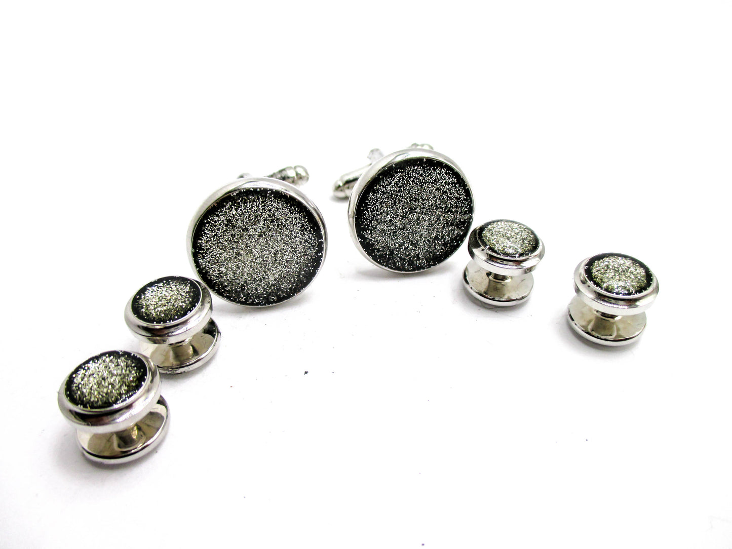 Silver Druzy Style Silver Foil Cufflinks and Shirt Studs
