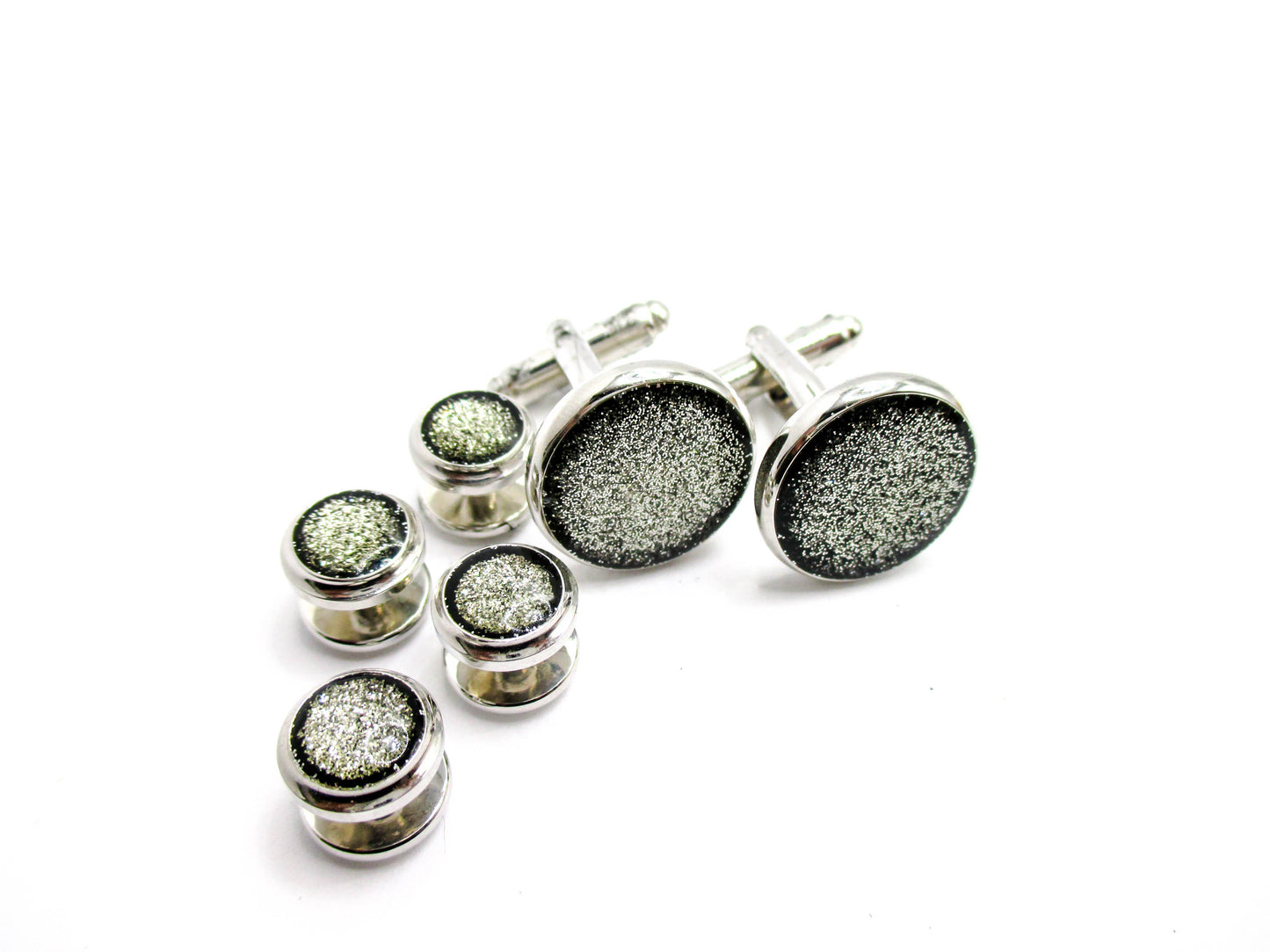 Silver Druzy Style Silver Foil Cufflinks and Shirt Studs