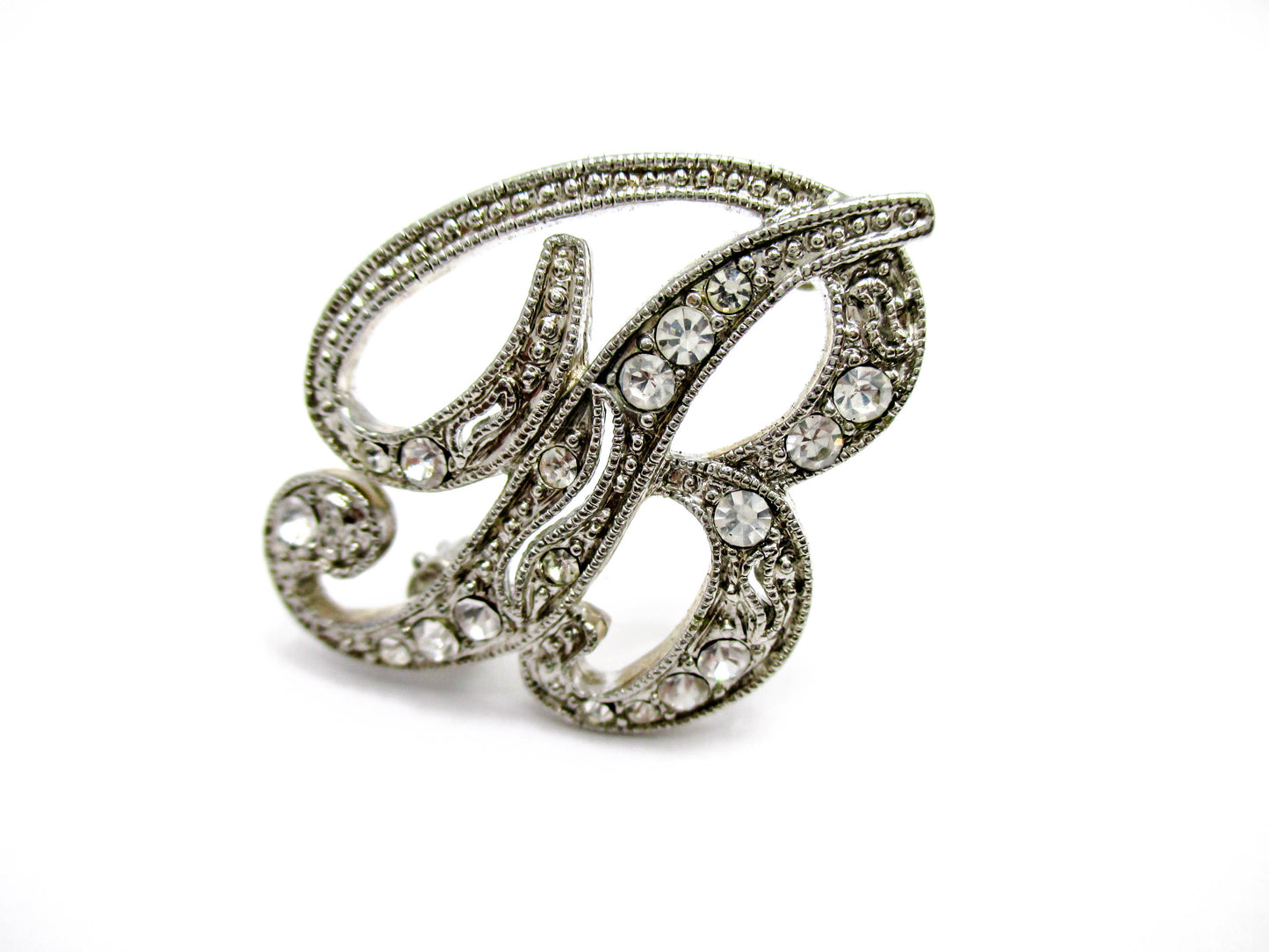 Petite Letter "B" Rhinestone Brooch Pin - Signed MONET