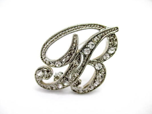 Petite Letter "B" Rhinestone Brooch Pin - Signed MONET