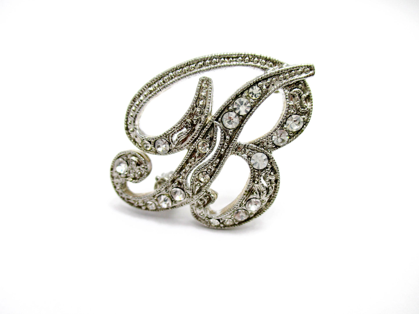 Petite Letter "B" Rhinestone Brooch Pin - Signed MONET