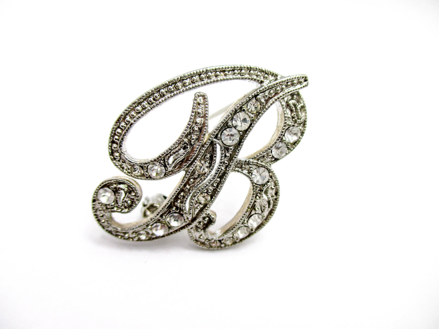 Petite Letter "B" Rhinestone Brooch Pin - Signed MONET