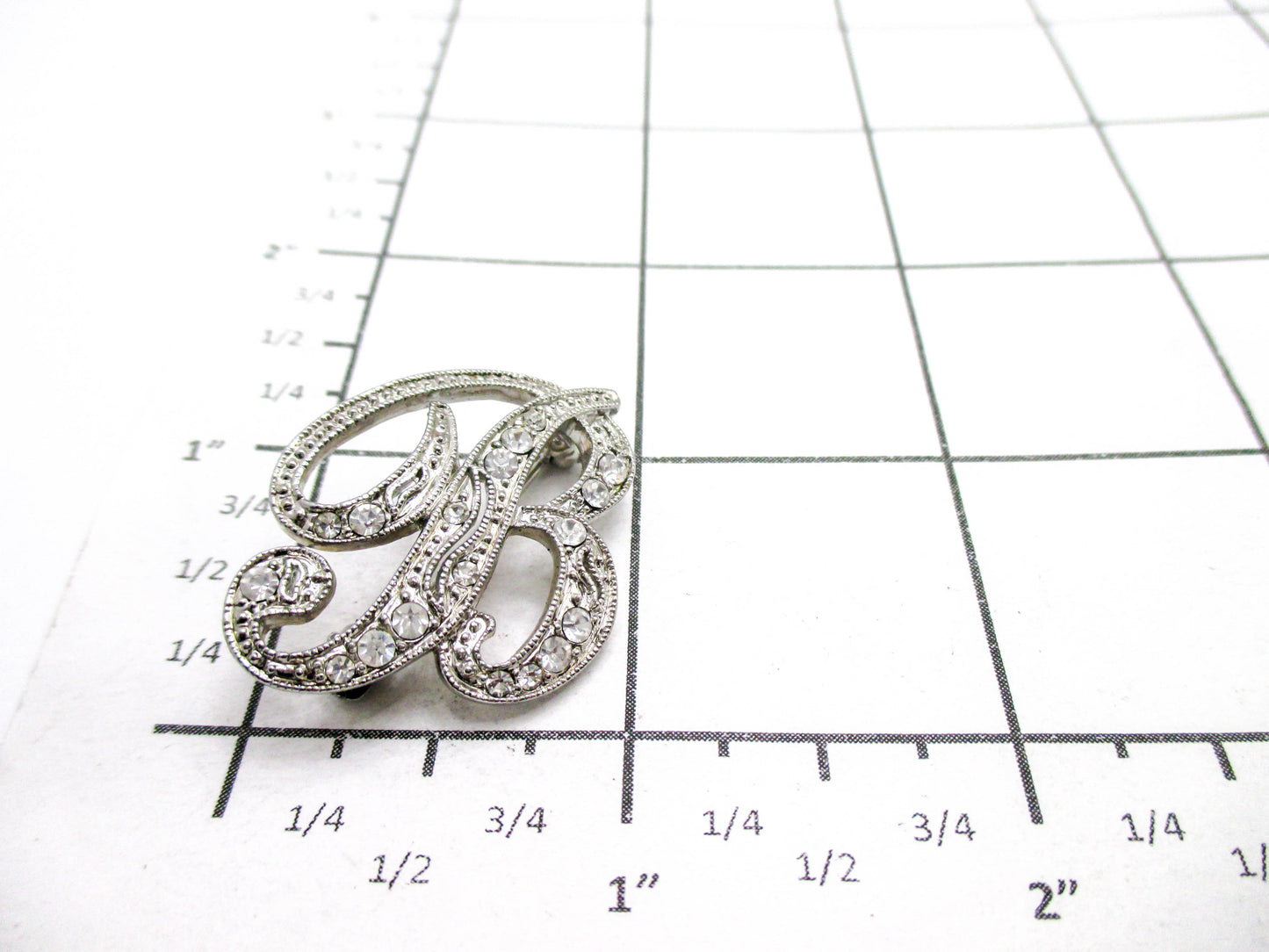 Petite Letter "B" Rhinestone Brooch Pin - Signed MONET