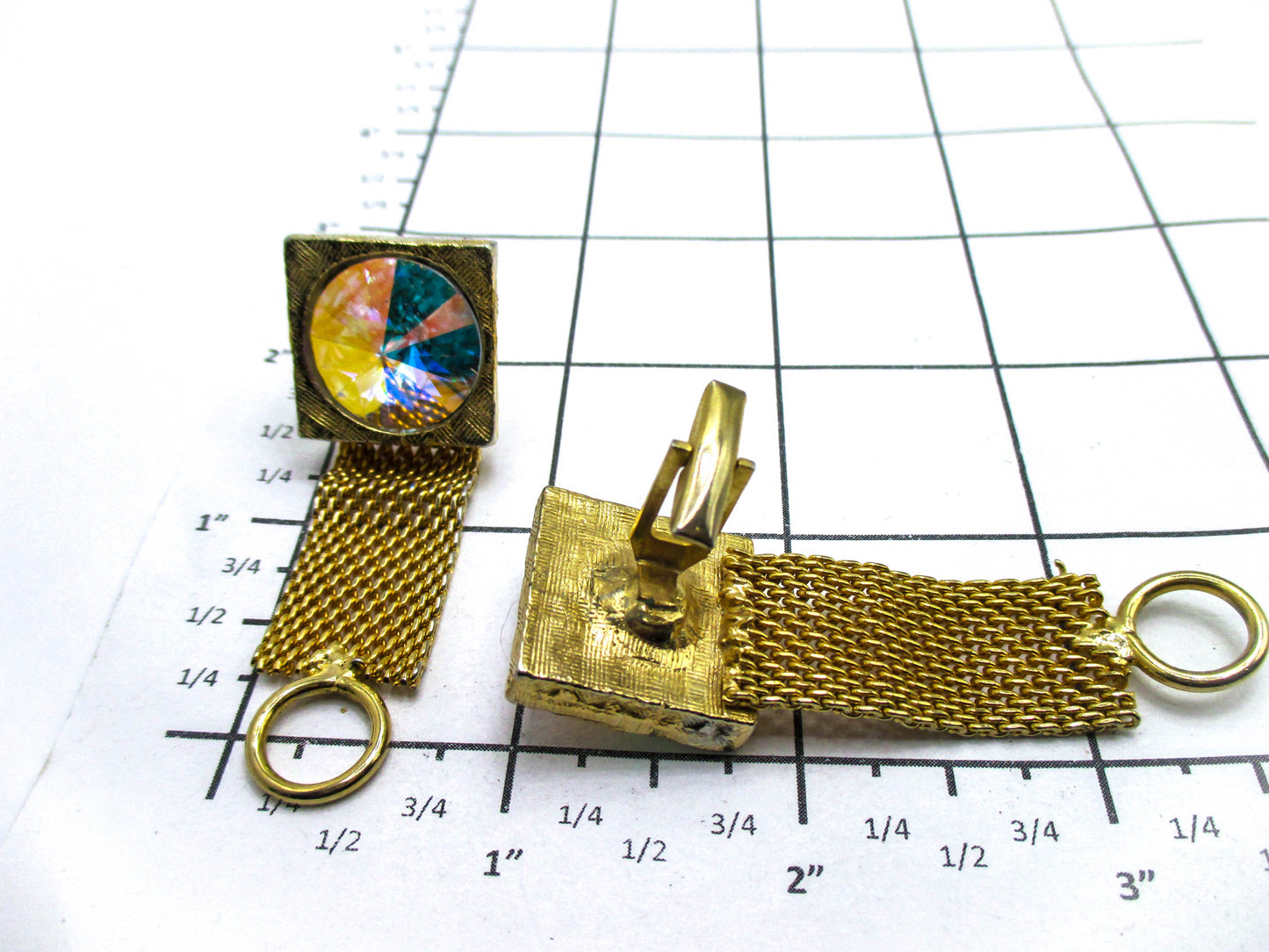 Cotton Candy Colored Rivoli Rhinestone Wraparound Cufflinks