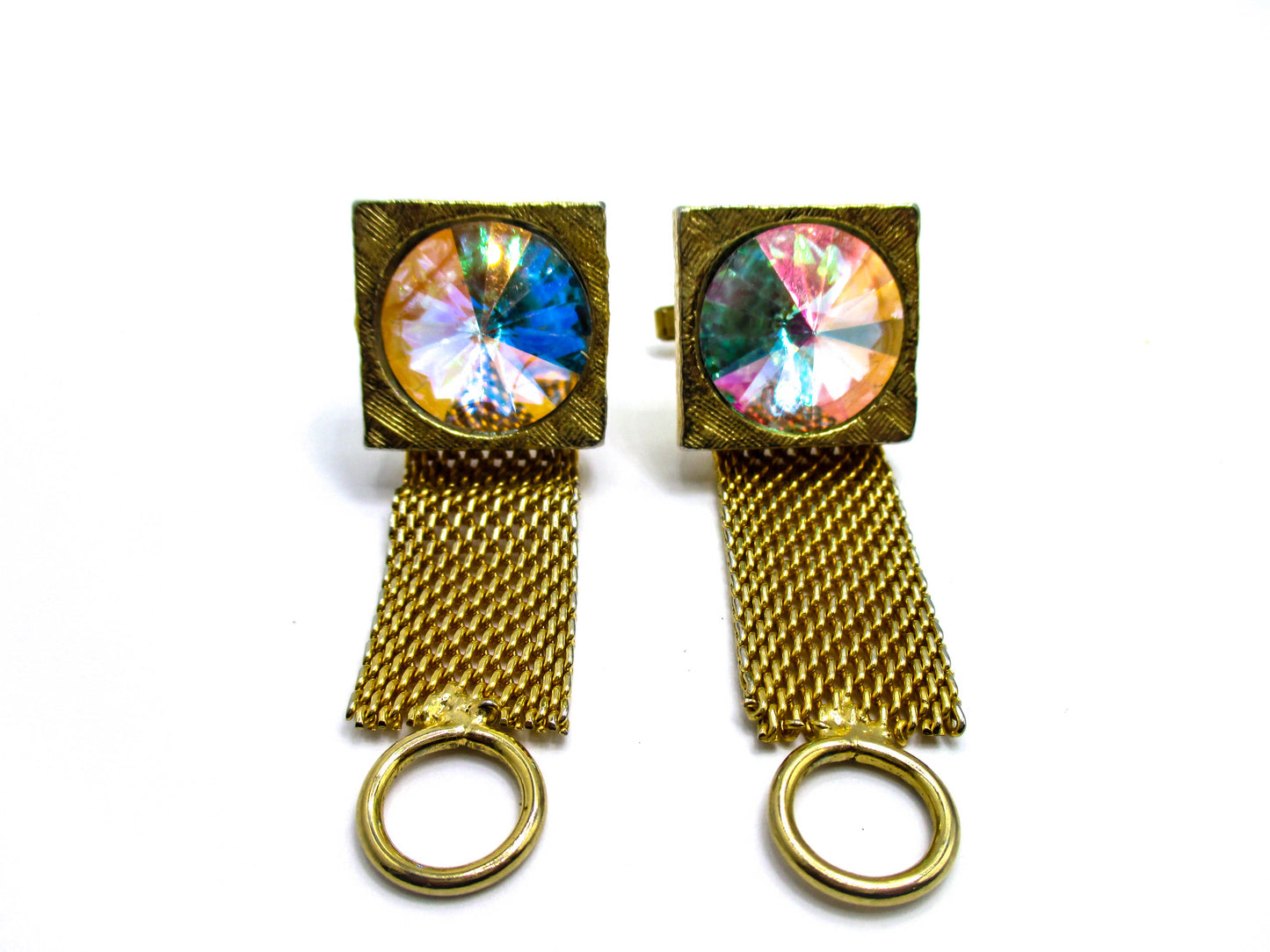 Cotton Candy Colored Rivoli Rhinestone Wraparound Cufflinks