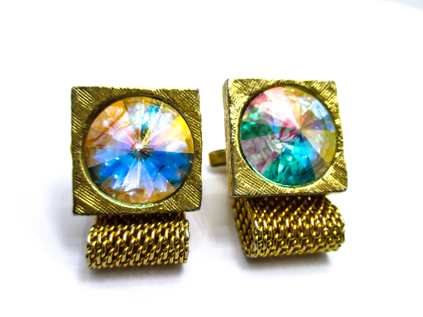 Cotton Candy Colored Rivoli Rhinestone Wraparound Cufflinks