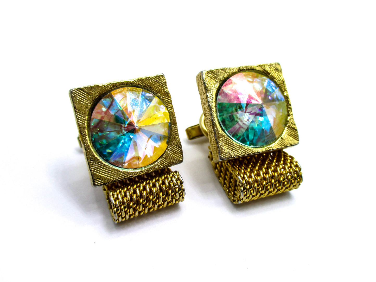 Cotton Candy Colored Rivoli Rhinestone Wraparound Cufflinks
