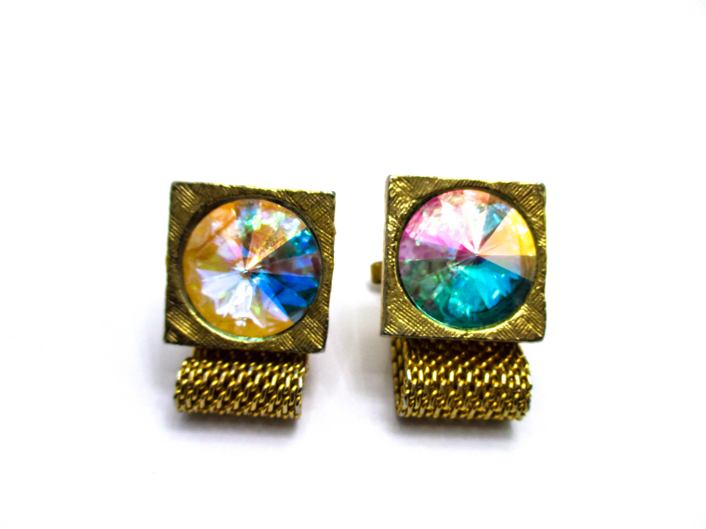 Cotton Candy Colored Rivoli Rhinestone Wraparound Cufflinks