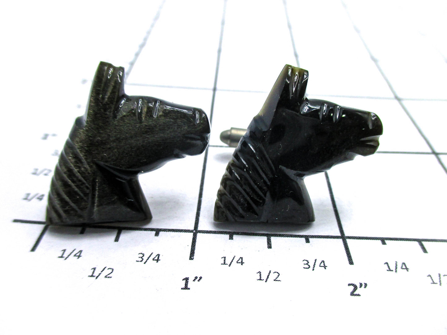 Carved Obsidian Horse Cufflinks