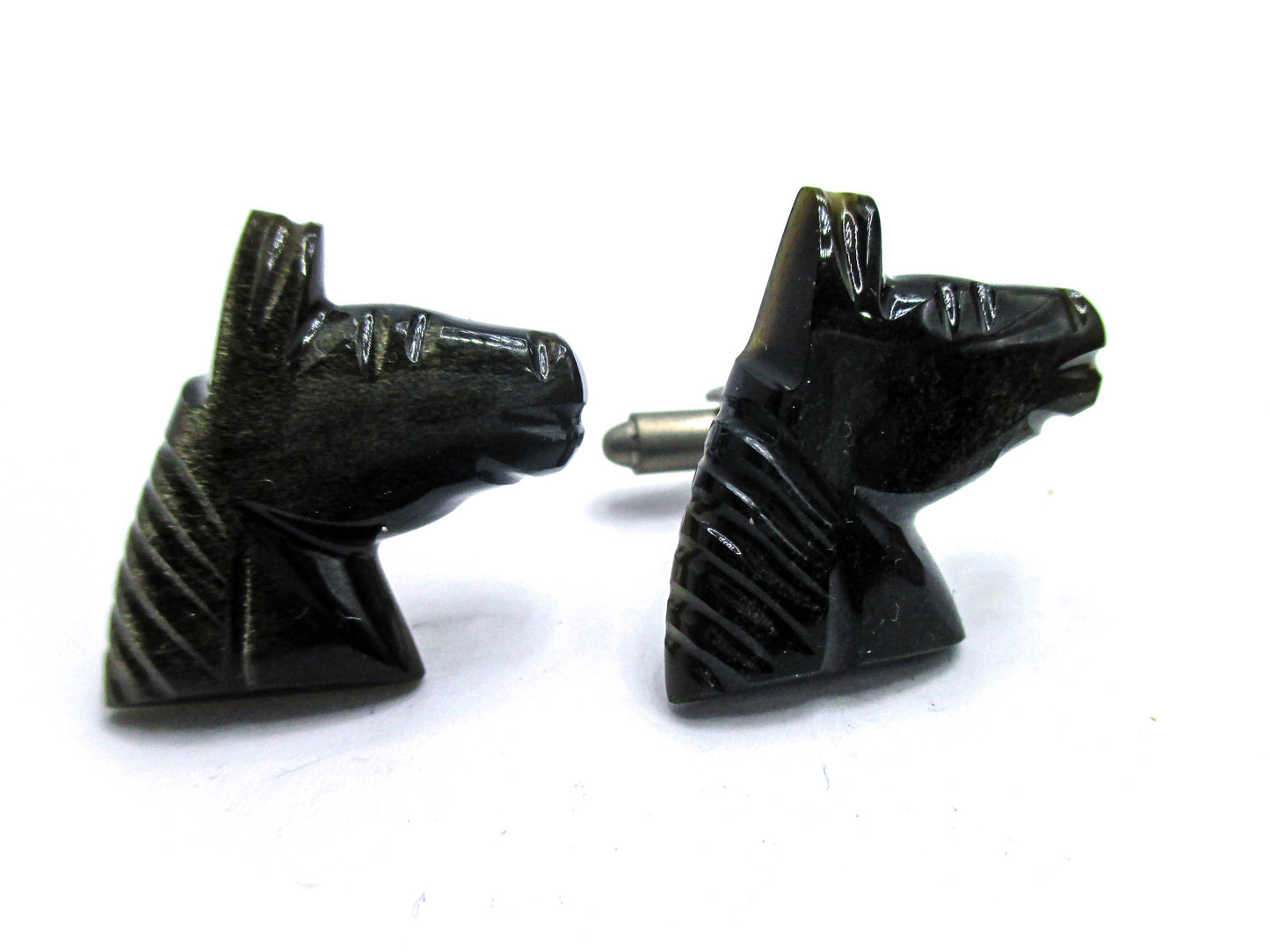 Carved Obsidian Horse Cufflinks