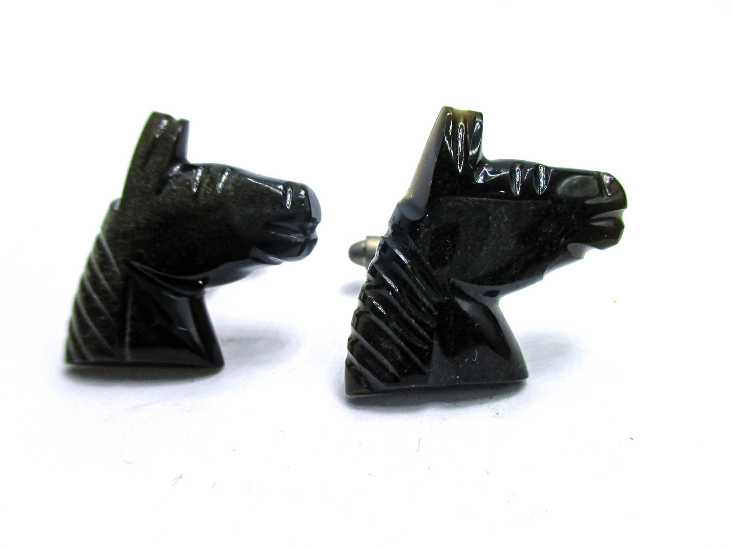 Carved Obsidian Horse Cufflinks