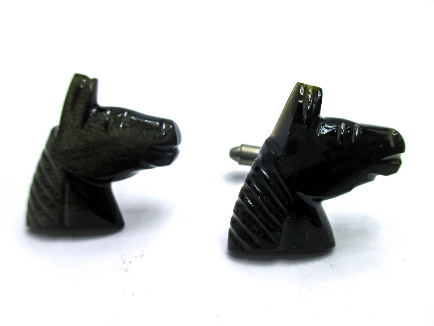 Carved Obsidian Horse Cufflinks
